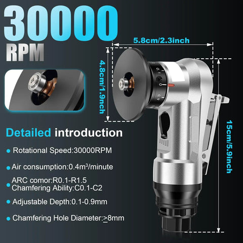 Abizarch Mini Pneumatic Chamfering Machine 30K RPM Air Beveler with adjustable speed knob and aluminum alloy body.