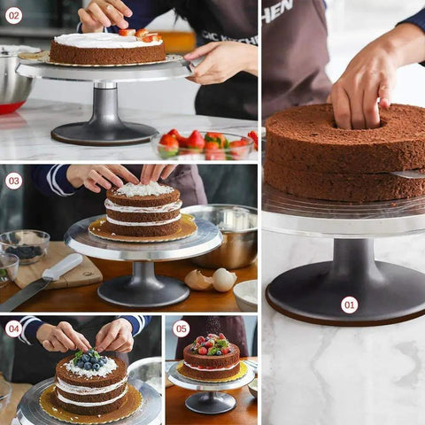 12 Inch Cake Stand With Non Slip Turntable Aluminum Construction For Cake Decorating Spinner Round Display Tray in use