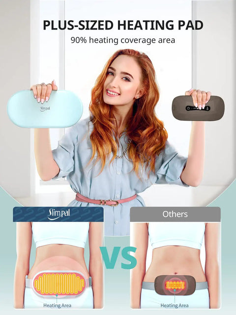 Woman holding Plus Size Portable Electric Heating Pad For Period Cramps, Cordless Waist Belt Heat Therapy For Back, Belly And Lower Abdomen Pain