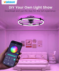 Sleek 24 Inch Rgb Ceiling Fan With Built In Lights And Wireless Remote, low profile setup with remote control app shown.
