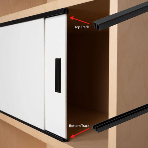 One Eighth Inch Panel Sliding Door Track Kit 36 Inch Black Plastic Upper And Lower Set for Cabinets with Smooth Quiet Operation