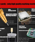 Rock Solid Pneumatic Handheld Dot Peen Marker Machine showing alloy marking needle and microcontroller with copper motor features.