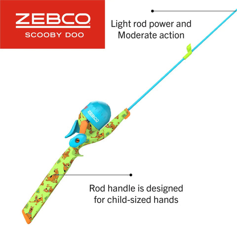 Scooby Doo Themed Kids Spincast Fishing Combo with 29-Inch Fiberglass Rod, Light Power, Moderate Action, Floating Reel Size 20 Green