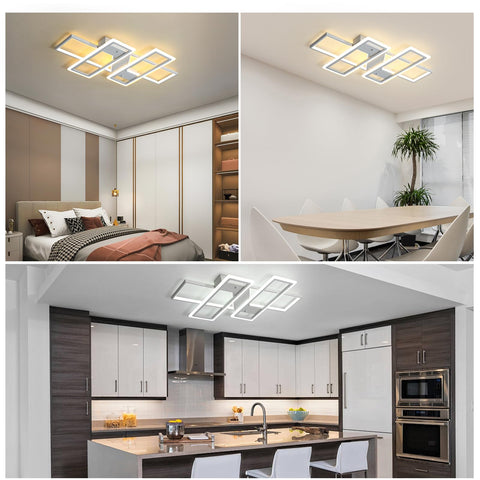 Four Square Dimmable LED Ceiling Light With Remote Control For Living Room, Bedroom, Dining And Kitchen 80W Acrylic Flush Mount