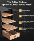 Open view of Dual Function 26L Electric Cigar Humidor with Spanish cedar shelves and drawer hygrometer focusing on features