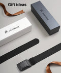Mens Stretch Tactical Belt With 1.5 Inch Elastic Nylon Webbing And Flip Quick Release Buckle displayed with gift boxes and ribbon