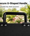 Premium Steel Hinge And Handle Kit Converts Removable Lids To Flip Up Covers Compatible With 28 36 44 Inch Outdoor Griddles showing secure U-shaped handle.