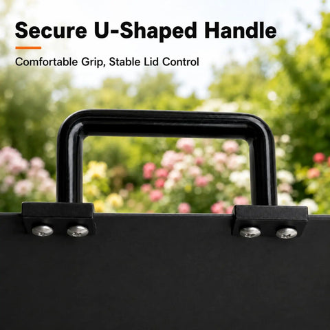 Premium Steel Hinge And Handle Kit Converts Removable Lids To Flip Up Covers Compatible With 28 36 44 Inch Outdoor Griddles showing secure U-shaped handle.