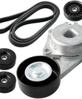 Hot Rod Level Engine Belt Tensioner And Idler Pulley Kit 38274 Replacement Fits Like A Glove To Stop Weird Noises And Grinds Quick Fix Keeps Your Ride Cruising Smooth Silky On The Road Avoiding Broken Down Gridlock Issues For Sure., engine belt tensioner kit with belt, 3 idler pulleys, and tensioner