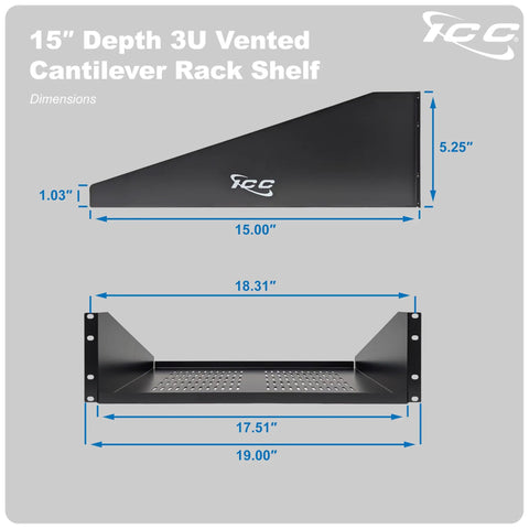 15 inch depth 3U Tough As Nails Ventilated Steel Cantilever Rack Shelf for 19 Inch Server Cabinet Network Equipment.