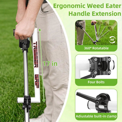 Ergonomic Trimmer Grip With Shoulder Harness For Upright Trimming Weed Eater Handle Extension And String Trimmer Comfort Weed Eater Handle For Less Back Strain And Easier Edging Lawn Care 17 Inch shown on grass