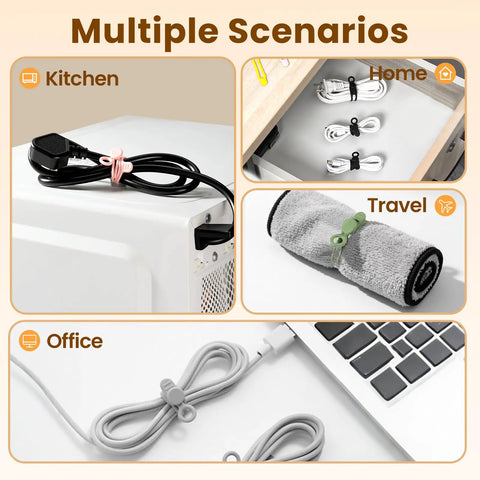 Silicone Cable Ties 10 Pack Reusable Wire Wraps For Office And Home Use, Multipurpose Cable Management For Charging Cords