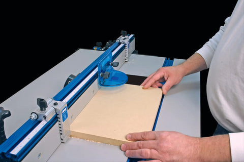 Rock Solid Precision Router Table Stop With Dead Nuts Accurate Lens Cursor And Swift Swing Away Fence Lock For Legit Repeatable Wood Cutting Every Single Day with MDF board mounted on router table