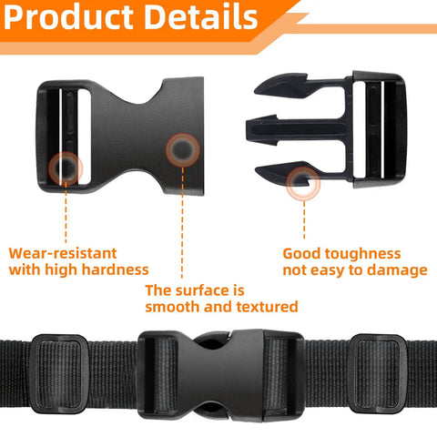 8 Pack 1 Inch Quick Release Side Release Buckles for Straps and Nylon Webbing showing design details and black plastic material.