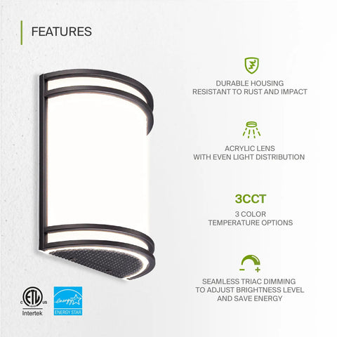 Oil Rubbed Bronze LED Indoor Wall Sconces Two Pack With Adjustable Color Temperature 3000K 4000K 5000K Sleek Half Cylinder