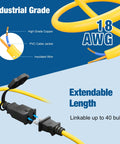 Heavy Duty 50ft LED Construction String Light Pro Grade 50W 6000 Lumens 18AWG Wire detail showing linkable connector