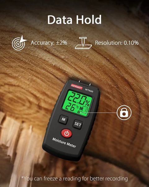 Pin Type Moisture Meter Pocket Tester For Wood And Building Materials, quick reading on wood surface with hold feature