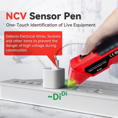 Circuit Breaker Locator And GFCI Outlet Tester Digital Circuit Finder For Home Wiring No Fuss Quick Breaker Scan And Outlet Wiring Check Open Circuit Detection Portable Electrical Diagnostic Tool, red NCV sensor pen on outlet