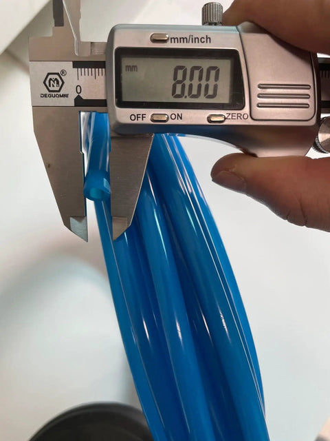 Measuring 8mm diameter on Tough 8mm Polyurethane Air Tubing For Pneumatic Systems And Fluid Transfer Ten Meter Length