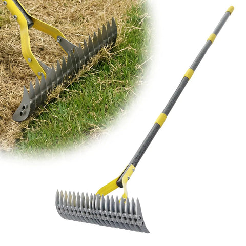 Heavy Duty No Nonsense Dethatcher Rake With 19 Tines Adjustable 40 To 70 Inch Handle Metal Lawn Rake for thatching and soil loosening