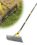 Heavy Duty Dual-Action Dethatching Rake With 19-Tine Design, Adjustable 40-57 Inch Metal Rake for Lawn Care