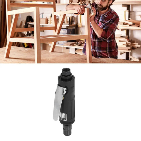 Real Deal Straight Air Die Grinder Pneumatic Tool Featuring Knockout 25000Rpm Speed And Easy Trigger Control For Heavy Duty precision grinding on a workbench.