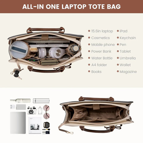 Women's Laptop Tote Bag Waterproof Leather Work Bag Spacious Computer Handbag With Durable Bottom Feet Boss Lady Style