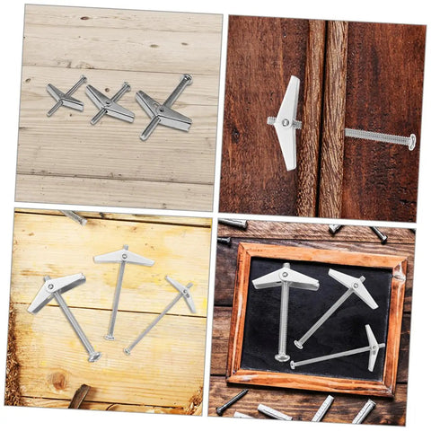 Heavy Duty Toggle Bolts And Wing Nut Kit Wall Anchors for aircraft projects, 1/8, 3/16, 1/4 inch, arranged on wood surfaces.