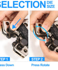 Heavy Duty Battery Cable Crimp Tool With Six Die Set For AWG 10 To One Zero Gauge And 6mm2 To 50mm2, close-up of die selection