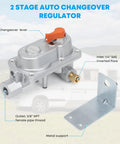 Stanbroil 2-stage propane regulator with orange lever, 1/4 SAE flare inlet, 3/8 NPT outlet, mounted on metal bracket.