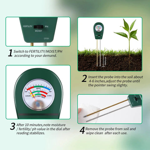 Three In One Soil Tester For Garden And Lawn Care With PH Fertility Test And Moisture Meter No Battery Needed Easy To Use Probe