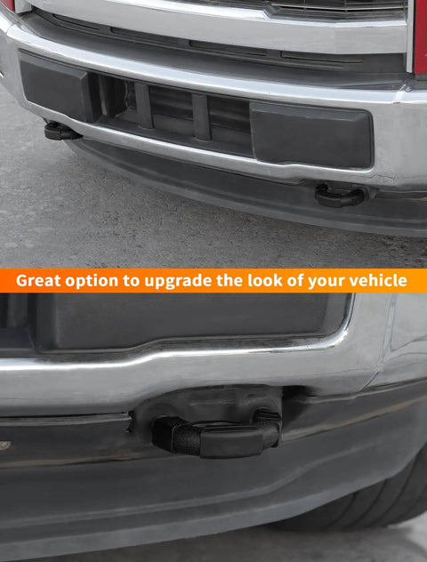 Ford F150 Tow Hook Cover Wrap 2 Piece Black U Shaped Front Bumper Protector Rubber Exterior Styling Upgrade For 2009 To Present With Easy Install And Weather Resistant Matte Finish visible on truck