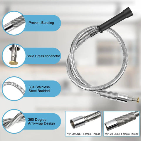 Heavy Duty 44 Inch Pre Rinse Hose With Grip Handle And Spring For Commercial Sinks Stainless Steel Overhead Spring And Heat Resistant Handle Replacement For Restaurant Kitchens And Industrial Dishwashers