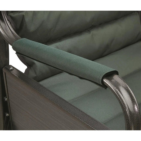 Close-up of armrest on XL Comfort Padded Director's Camp Chair For Camping, Fishing, Beach And Poolside Hangouts, 400-Pound Capacity, Green.