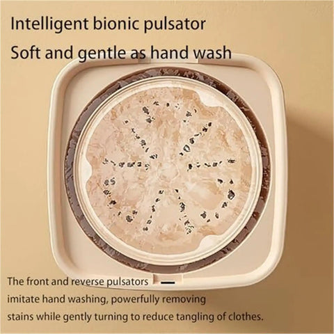 Hassle Free 7L Portable Washer Dryer, Compact Tabletop Mini Spin Cycle with intelligent bionic pulsator for gentle hand wash.