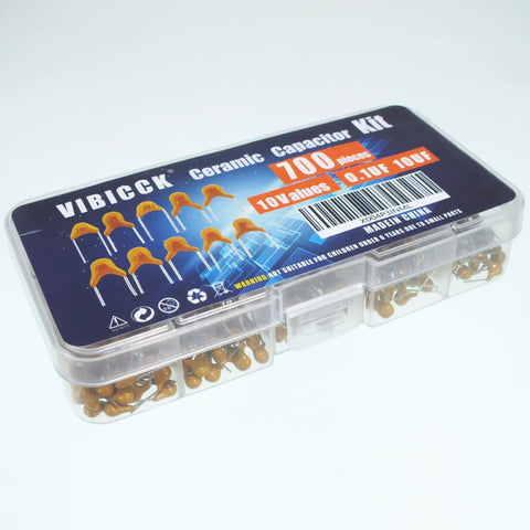 Ceramic Capacitor Assortment Kit With 700 Pcs In Box, Ranging From 0.1uF 100nF To 10uF Across 10 Value Types