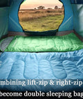 Two All Season Sleeping Bag for Adults and Kids, Lightweight Yet Warm Cold Weather Camping Gear with Water Resistant Shell inside tent.