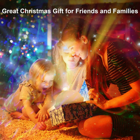 Family with children using 4 In 1 Galaxy Star Projector With Bluetooth Speaker Remote Voice Control And Timer 18 Lighting Effects.