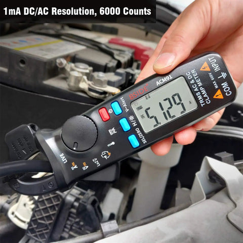 Pro Grade 1mA Resolution DC Clamp Meter True RMS Digital Multimeter with 6000 Counts used in automotive setting