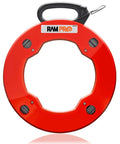 Pro Grade Heavy Duty Fish Tape Wire Puller With Double Loop Tip, red durable housing, 200 Feet One Eighth Inch Steel Tape