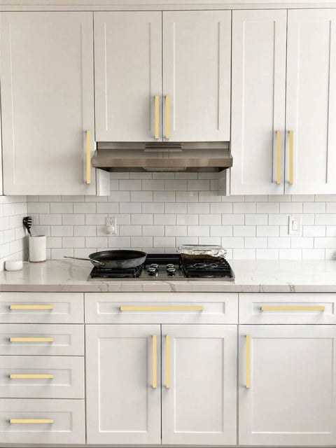 Modern kitchen with 10 Pack Brushed Gold Cabinet Pulls 3 Inch 76mm Solid Zinc Alloy Drawer Handles For Kitchen Cabinets Durable Hardware Easy Grip