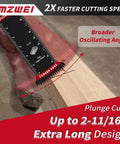 Extended Reach Titanium Oscillating Tool Blades For Metal And Wood Cutting With 70 Mm Deep Plunge Design Heavy Duty Multi Tool Accessories For Tight Squeeze Projects That Will Nail It Without Breaking A Sweat showing curved edge for plunge cuts up to 2-11/16 inches.