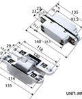 Two Piece Heavy Duty Zinc Alloy Hidden Hinges For Furniture 23 By 95 Millimeter dimensions and design layout image