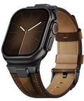 Genuine Top Grain Leather Replacement Strap For Apple Watch Ultra And Series Models Featuring Slick Quick Release Buckle And Comfy Everyday Drip With Solid Universal Wrist Fit All Day in walnut finish