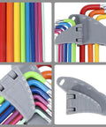 Chill Out With This Badass 9 Piece Colored Star Hex Key Wrench Set, Long Arm Steel Repair Spanner Kit For Car Emergencies And Home Fix Ups That Totally Slaps. 9-piece colored steel Torx keys in gray holder