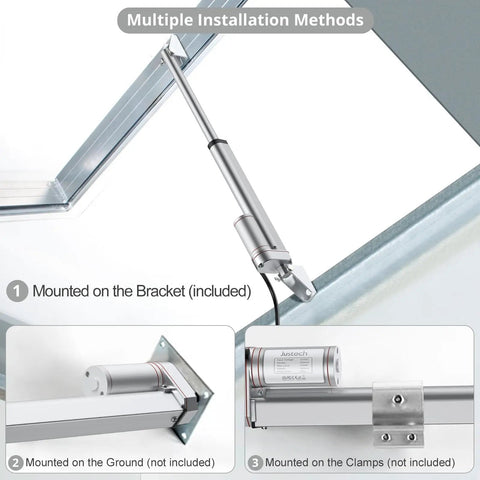 12V Heavy Duty Linear Actuator 330LBS 1500N 8 Inch 200mm Travel Quiet IP65 Electric Actuator with brackets installed on window