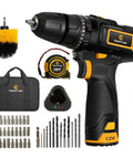 Beast Cordless Hammer Drill Kit 12V with dual speed, 21+1+1 torque, 3/8 inch keyless chuck, 45 piece accessory bit set, tool bag