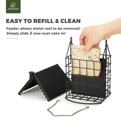 Double Suet Bird Feeder With Weatherproof Roof And Perches All Metal Cage For Outdoors Hangin Easy To Clean And Refill Rust Resistant Black