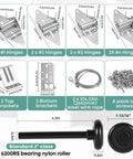 Components of Quiet Full Wrap Nylon Garage Door Roller Kit With Hinges Top And Bottom Brackets Wire Rope And 2 Inch Rollers
