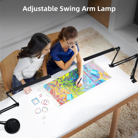 Women using LED Desk Lamp With Clamp And Base Two In One Desk Light With 50.7 Inch Adjustable Swing Arm for crafting on table